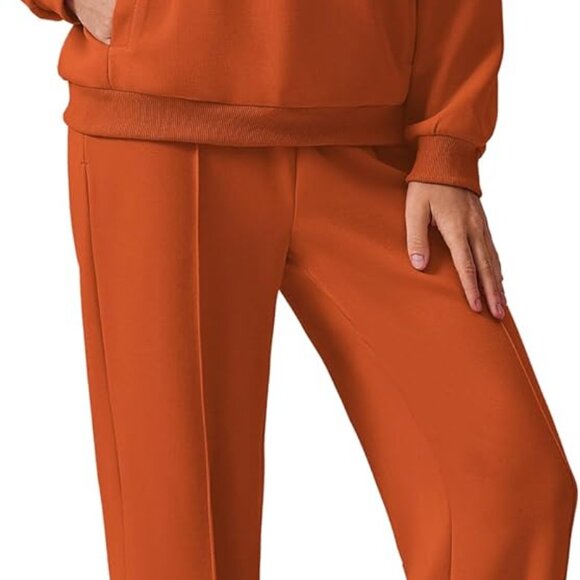 Orange 2-Piece Women's Athleisure Set with Straight Leg Pants and Long Sleeve Pu - Picture 1 of 5